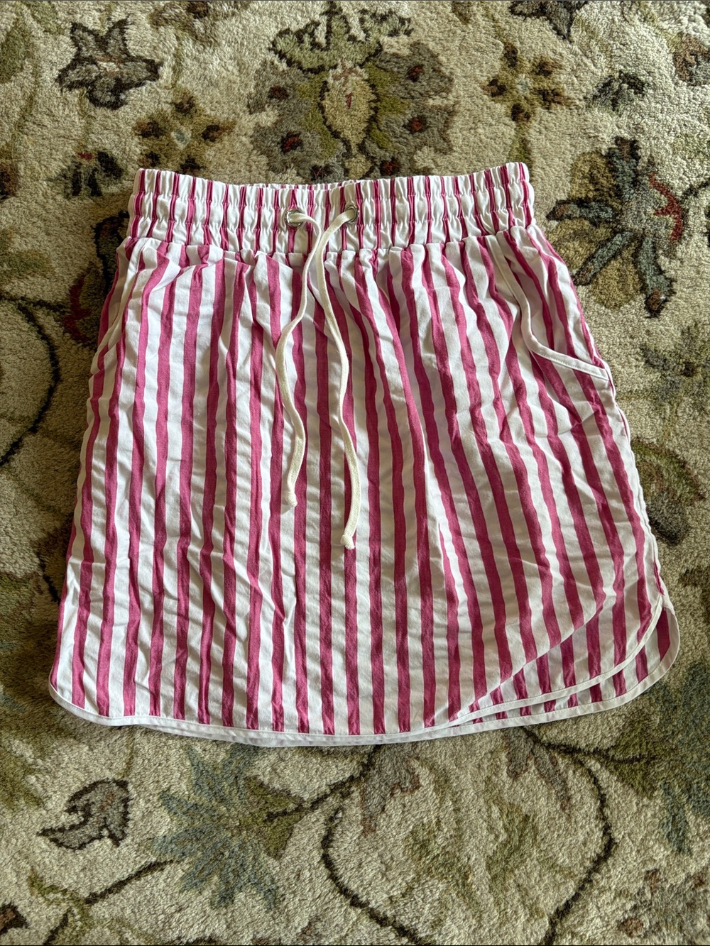Urban Outfitters Pink & White Striped Drawstring Mini Skirt